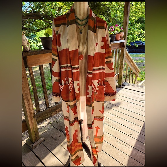 Woman’s Southwest Western Aztec Soft Cozy Long Duster Cardigan/ Robe Plus 2X NEW - Picture 10 of 10